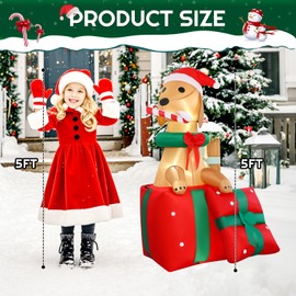 5FT Dog Christmas Inflatables Outdoor Golden Retriever Christmas Indoor Blow Ups Yard Decorations Inflatable Ouside Xmas Funny Blow Ups Holiday Yard Decorations for Party Garden Lawn Holiday Decor