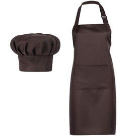 SATINIOR 2 Pcs Chef Costume for Women Men Chef Hat Apron Set for Adult Baker Apron Hat for Cooking Cosplay (Brown,Solid Style)