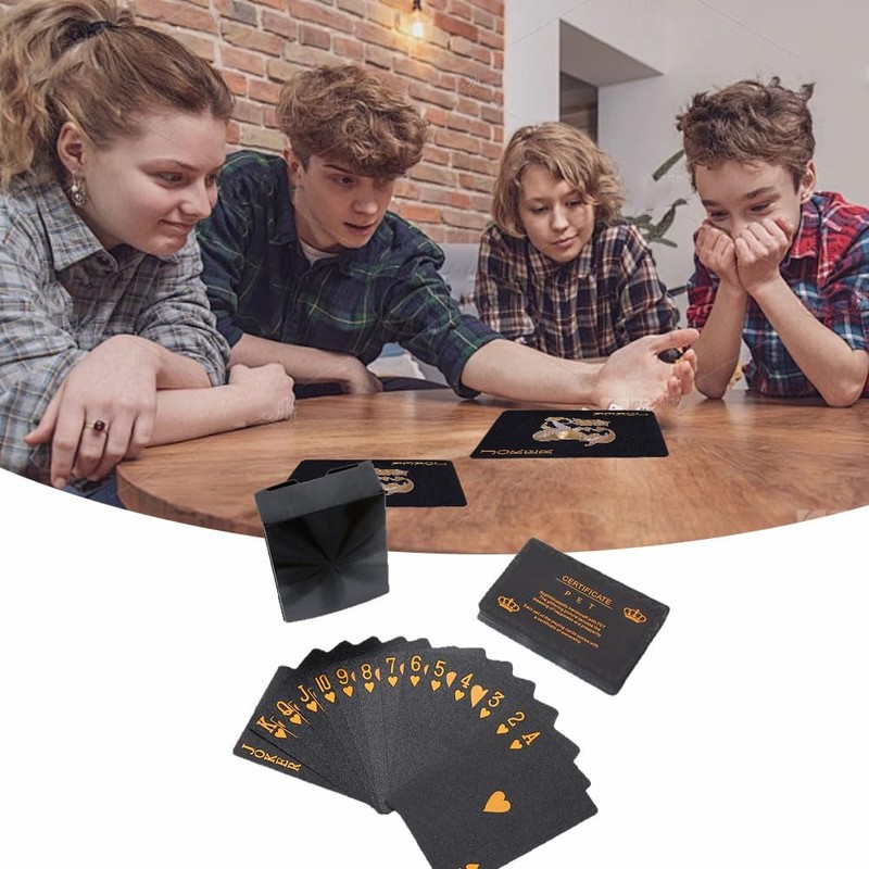 Plastic Magic Playing Cards, Black, Gold, PVC, Waterproof, Abrasion Resistant,