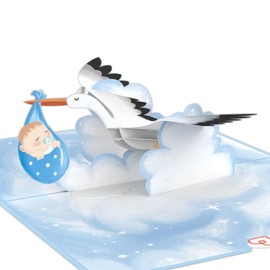 papercrush® Pop Up Card Baby Boy - 3D Birth Card with Stork, Handmade Baby Shower Card, Pregnancy Congratulations Card on Newborn Son for female Colleague, New Grandparents Greeting Card