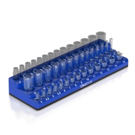 Olsa Tools Magnetic Socket Organizer (1/4-Inch Drive, 3 Row) - Magnetic Tool Organizer & Holder - Metric Blue - Holds 42 Sockets - Professional Grade - Part: 1554