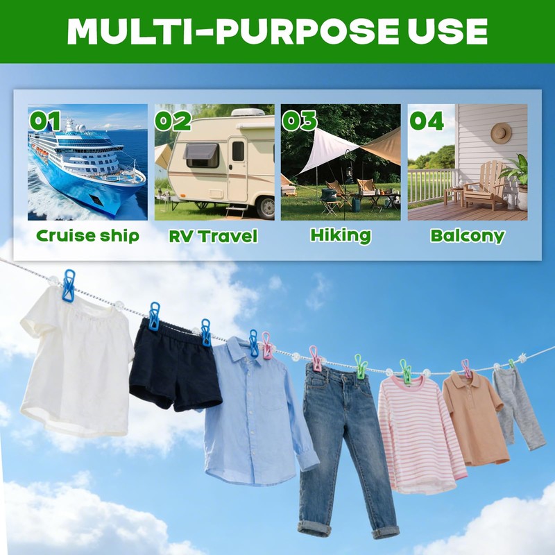 2 Pack Magnetic Retractable Clothes Line for Cabin - Approved