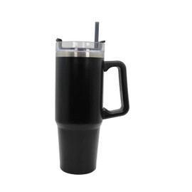 Seek Style 30 oz Negro – Termo de Acero Inoxidable con Asa y Popote, 890ml – Mantiene Bebidas Frías y Calientes, Boquilla de Silicón – Ideal para Deportes y Oficina