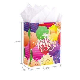WRAPAHOLIC 13" Large Girl Birthday Gift Bags with Tag and Tissue Paper - 2 Pack for Kids Birthday, Gift Wrap