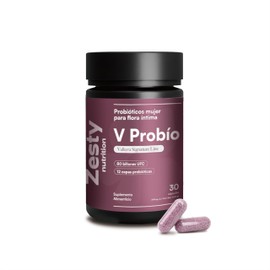 Zesty Nutrition V Probió Ultra - 12 Cepas Probióticas - 80 Billones UFCs - Equilibrio y Bienestar Femenino - 30 Cápsulas - Hecho en México