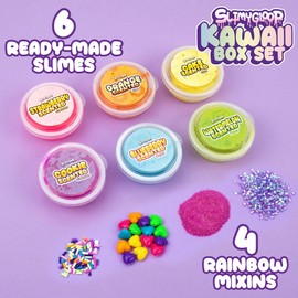 SLIMYGLOOP Kawaii Box Set, 6-Pack Scented Slimes, Fluffy Slime Cloud, Glitter Slime, Water Slime, Fun Slime Add Ins, Slime for Kids, Kids Party Favors Goodie Bags, Slime Bulk, Kids Slime, Food Slime