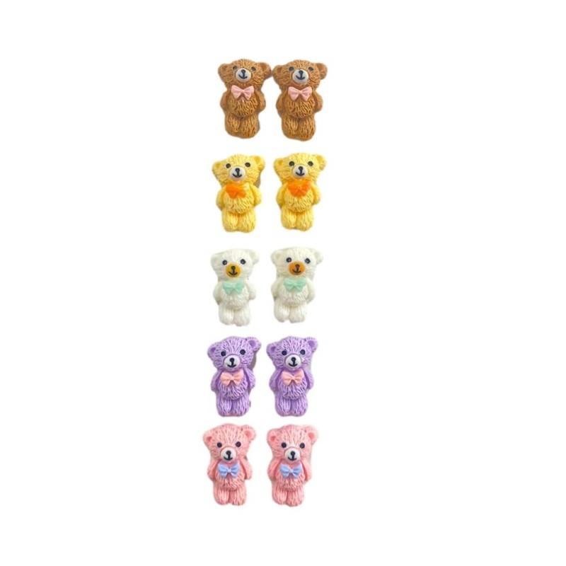 10pcs Kawaii Miniature Plush Bear Flat Back Resin Embellishments Cabochons