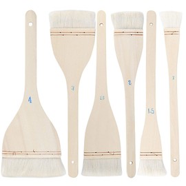 ZEONHEI 6 PCS 6 Size Flat Hake Brushes, Soft Goat Hair Brush and Hake Paint Brush with Solid Wooden Handle, Hake Brush Set for Watercolor Pottery Painting Arts