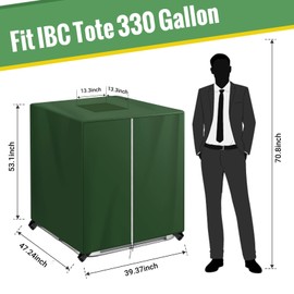 KY-HUAEN IBC Tote Cover，Zipper 420D Heavy Waterproof Sunscreen Material Water Tank Cover for 330 Gallon 1250L (Green)