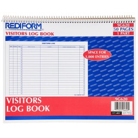 Rediform Visitors Log Book, Wirebound, White, 11 x 8.5 Inches, 50 Pages (9G620)