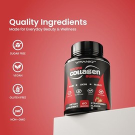 Marine Collagen Gummies for Women & Men - Type 1 Hydrolysed Collagen Peptides with Biotin, Hyaluronic Acid & Vitamin C - Skin Hair Nails Support - 60 Stawberry Flavour Gummies UK