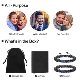 M MOOHAM - Pulseras de piedra natural para hombre, regalo de 8 mm, pulsera de ojo de tigre con abalorio de 8 mm, pulsera de roca de lava, pulseras de alivio del estrés, regalo para papá, abuelo, novio, marido, hijo, hermano, 9 4 inch