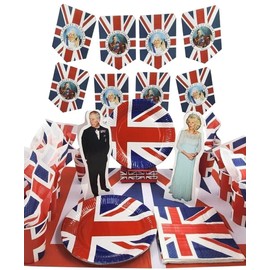 evelay 8 Person Party Set Union Jack Bunting Napkins Plates Cups Tablecloth for VE day 2025 80th anniversary