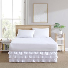 Poppy & Fritz - Twin Bedskirt, Tiered Ruffle Bedskirt with 15-Inch Drop, Farmhouse Inspired Home Decor (Solid White, Twin)