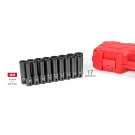 TEKTON 1/2 Inch Drive Deep 12-Point Impact Socket Set with Case, 17-Piece (8-24 mm) | SID92339