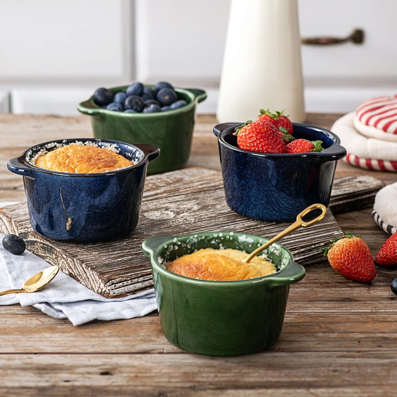 Creme Brulee Ramekins Ceramic Bowls - VICRAYS Mini Custard Cups