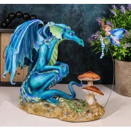 Ebros Gift Amy Brown Strange Encounter Blue Dragon With Toadstool Pixie Fairy Figurine