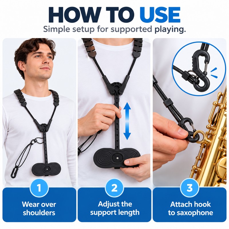 Saxophone Neck & Shoulder Strap for Instrument Support – Reusable