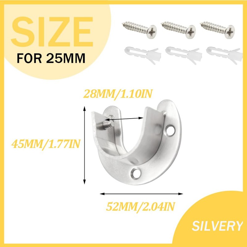 Yosawo 4Pcs Closet Pole Sockets Stainless Steel U-Shaped Flange Rod