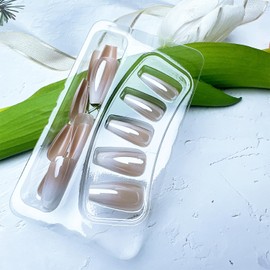 24pcs French Press on Nails Short Square Fake Nails with Gradient Designs French Acrylic Nail Tips Glue on Nails Nude False Nails Kit Full Cover Stick on Nails for Women Nail Decoration