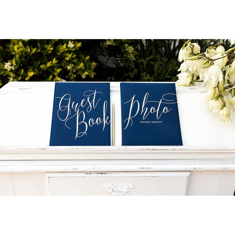 Wedding Guest Book Navy Blue and Gold 20 x 24.5cm