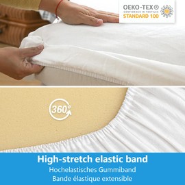 Simple&Opulence Fitted Sheet 35cm Deep Pocket-100% Pure Natural Linen Plain Mattress Protector Bed Sheet (White,Double 137x190cm)