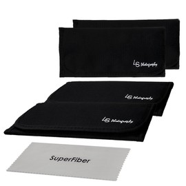 LS Photography (4pcs) x 4 Pocket Camera Lens Filter Case Carry Pouch for Round Circular or Square Filters and Gray SuperFiber Lens Cleaning Cloth, LGG50