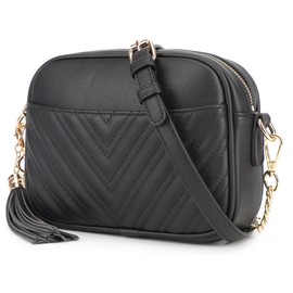 lola mae Quilted Crossbody Bag, Trendy Design Shoulder Purse (Black)