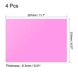 sourcing map 4Pcs A4 Gel Light Lighting Filter Overlay Transparent Color Correction Plastic Vinyl PVC Sheets Photography Television Pink,0.3mm