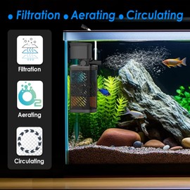 VCRAZE Submersible Aquarium Filter 3-Stage Fish Filter for Fish Tank, Turtle Filter Fish Tank Filter with Aeration & Dual Water Outlet, Turtle Tank Filter Pump for 10-40 GAL Aquariums