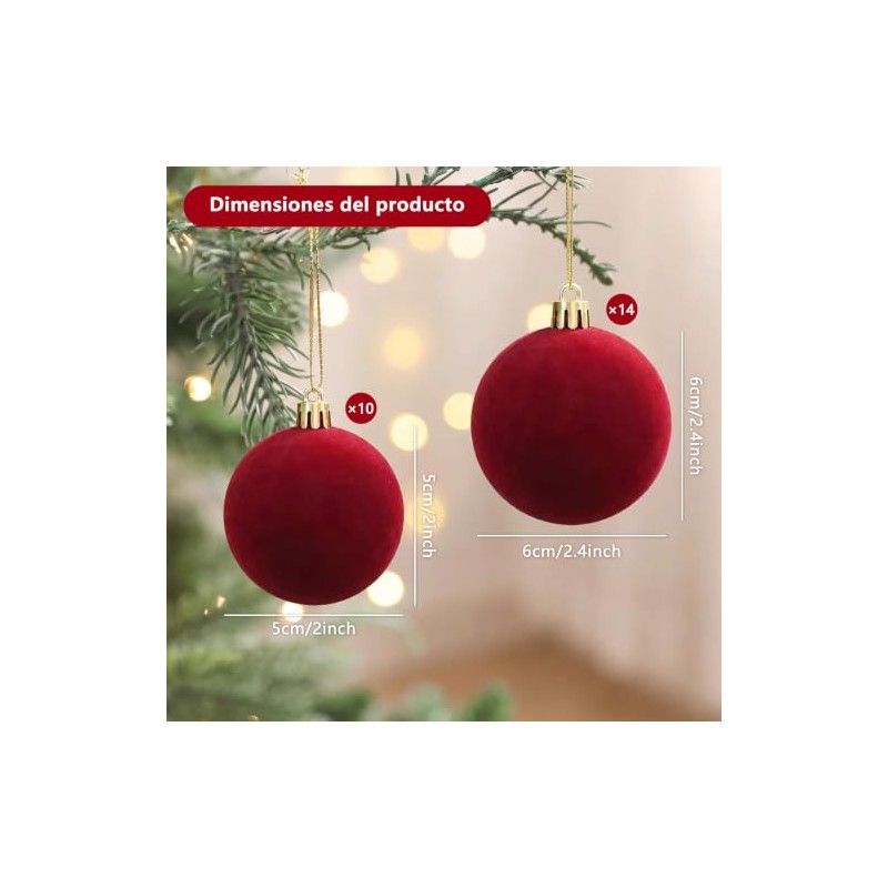ROMOT 24 Bolas de Navidad, Tela de Terciopelo, Adornos Navideños