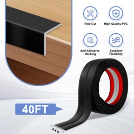 Wall Corner Protector Moulding Trim Peel and Stick Wall Corner Guards Trim Flexible Self Adhesive Edge Protector Moulding, 2.4 in x 40 Ft, Black