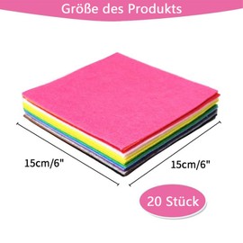 HSYTEK Pack of 20 Felt Fabric, 15 x 15 cm Felt Sheets, 1 mm Craft Felt, Coloured Felt Plates, Felt Plate for Crafts, DIY Decoration, 20 Colours