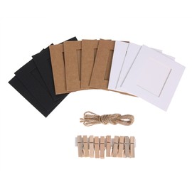 AKOAK 30 Pcs DIY Kraft Paper Cardboard Photo Frame with Wooden Clips and String,White/Black/Brown Three Colors and Each Color 10 Pcs,Great for Home Decor (3.5" x 5")