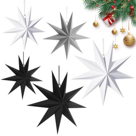 CZMAO Pack of 5 Paper Stars for Christmas Decoration, 9 Prongs 30 cm x 3 + 45 cm x 2 Christmas Paper Stars Paper for Window Decoration, Advent, Christmas Tree, Window Decoration