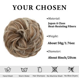 CJL HAIR Large Messy Bun Hair Piece Wavy Curly Scrunchies Synthetic Chignon Ponytail Hair Extensions Thick Updo Hairpieces for Women Beige Multi