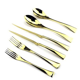 Uniturcky Stainless Steel Mirror Polished Gold Flatware Set , Steak Knife Dinnerware Knife Fork Salad Fork Dessert Spoon 24-piece , Service for 4