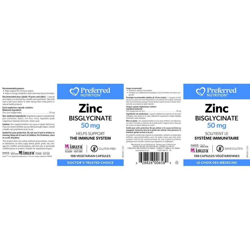 Preferred Nutrition® Zinc Bisglycinate 50 mg 150 Vegetarian Capsules, Easy