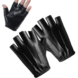 Fingerless Gloves, Driving Gloves, PU Leather, Faux Leather Dress, Outdoor, Sports, Motorcycle, Cycling, Climbing, Gym, Black