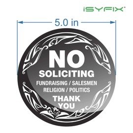 iSYFIX No Soliciting Sign Sticker for House, Home & Business - 4 Pack 5x5 inch - Premium Self-Adhesive Vinyl, Laminated for Ultimate UV, Weather, Scratch, Water and Fade Resistance, Indoor & Outdoor