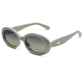 SOJOS Small Retro Oval Polarized Sunglasses for Women Men 90s Vintage Small Face UV400 Protection Tiny Sun Glasses SJ2286,Green/Grey