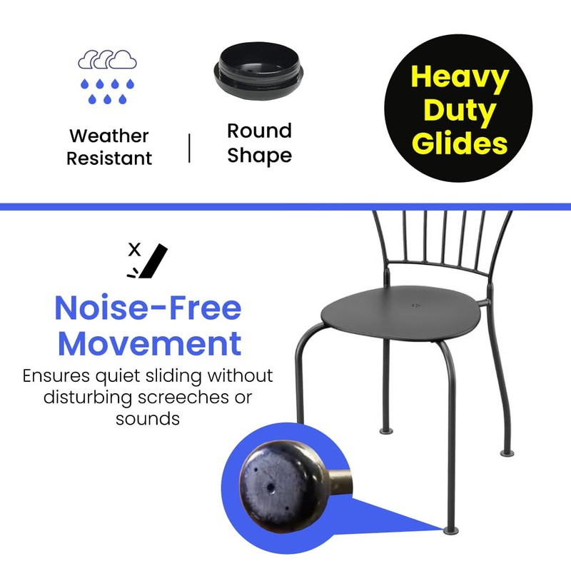 1-1/2" Deluxe Wrought Iron Patio Furniture Feet Glides, Round Plastic