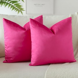 OTOSTAR Pack of 2 Velvet Soft Decorative Throw Pillow Covers 18 x 18 Inch Solid Square Cushion Case Couch Home Decor Pillow Covers for Sofa Bedroom Living Room (Hot Pink)