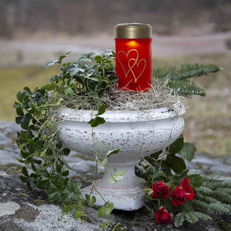 Star Solar LED Grave Light "Heart", Red/Gold, Height 12 cm,