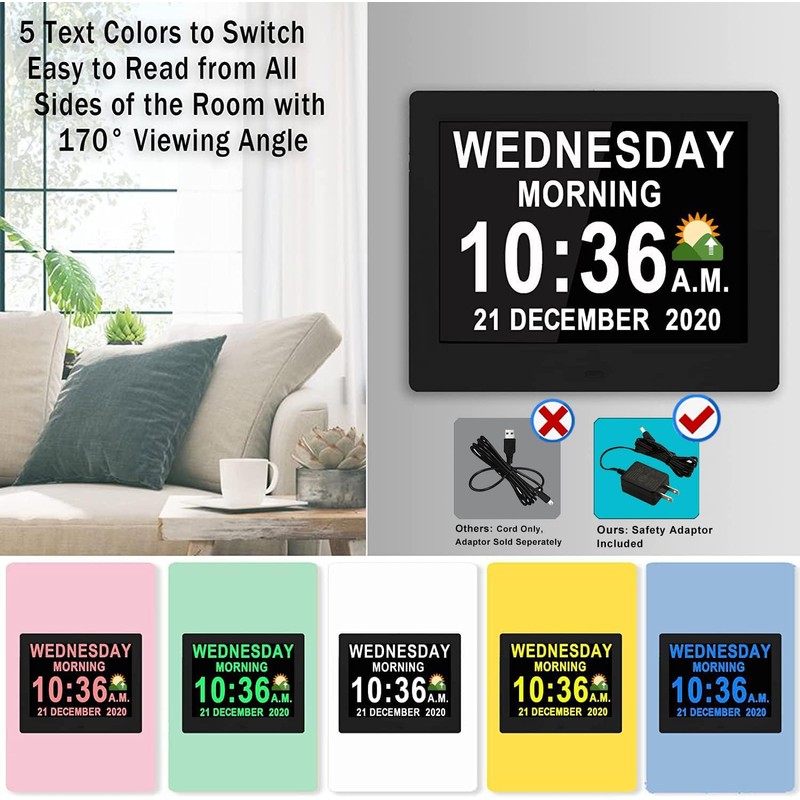 Véfaîî 19 Alarms Dementia Clock 8 Inch Large Display, Auto