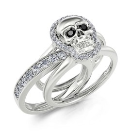 Jeulia Skull Sterling Silver Interchangeable Ring Set Women Round Cut Cubic Zirconia Engagement Ring Anniversary Promise Jewellery GiftBox for Mom Wife (S-½, Undying Soul)