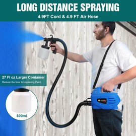 Paint Sprayer,650W HVLP Electric Spray Paint Gun with 4.9 FT Airhose&3 Spraying Patterns, 800ml High Capacity Spray Gun Easy to Clean for Cabinets, Fence, Garden Chairs, Furniture, Walls etc.