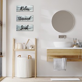 IMIKEYA 3pcs Farmhouse Bathroom Wall Decor Rustic Relax Soak Unwind Signs Rustic Bathroom Wall Art Vintage Wooden Home Decorations for Bathroom Laundry Room