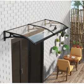 Window Door Awning Canopy UPF 51+, Aluminum Bracket Polycarbonate Board.Front Doors/Windows Overhang Awning for Sun Shutter, UV, Rain, Snow Protection Solid Sheet (Black, 100x60cm / 40x24inch)
