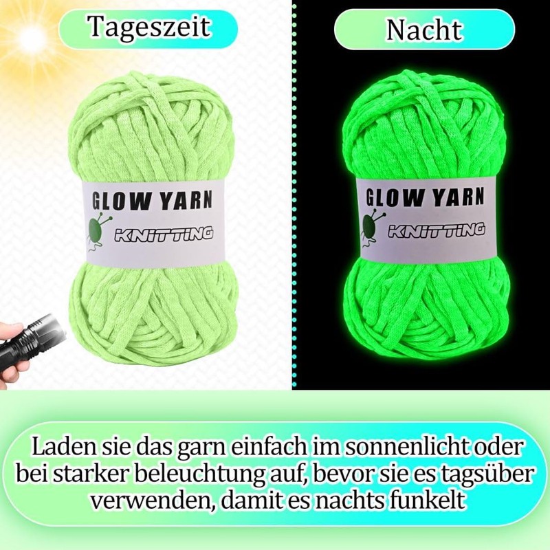 Glow-in-the-dark braided yarn, multiple colours, 4 mm